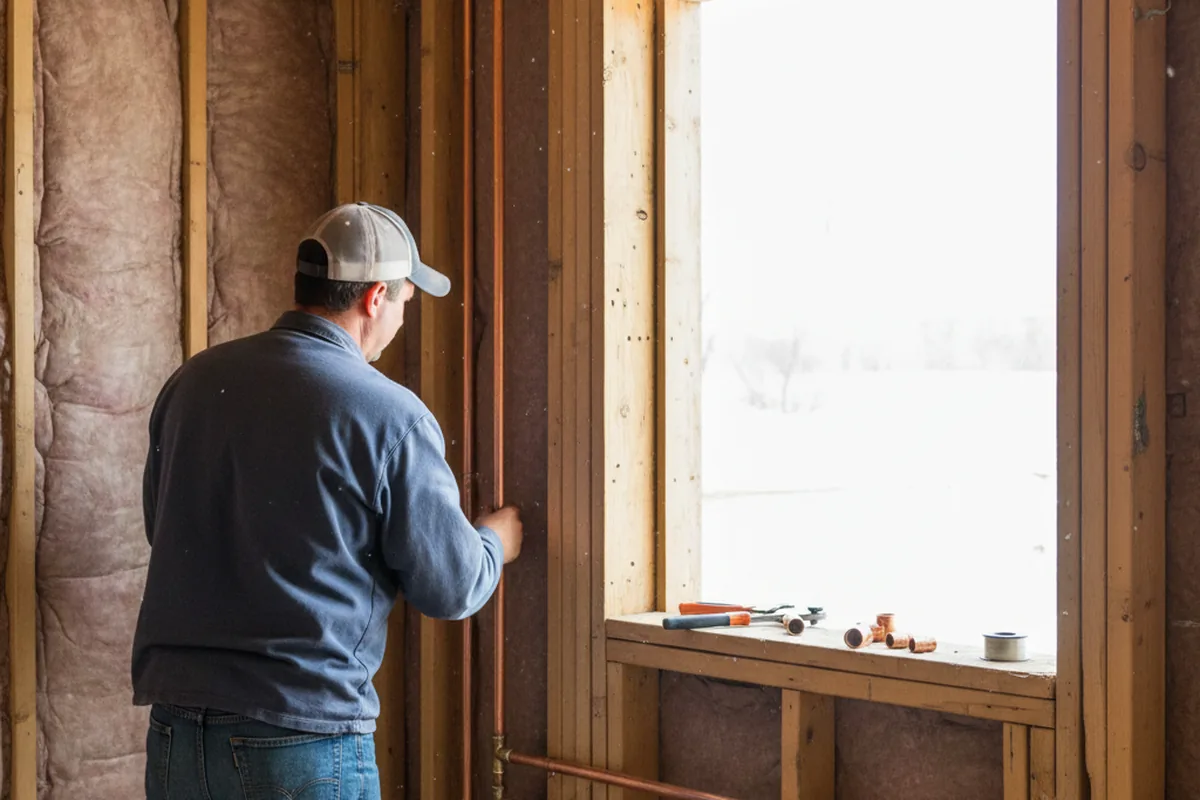 Licensed plumber running new copper supply lines in a Ishpeming home
